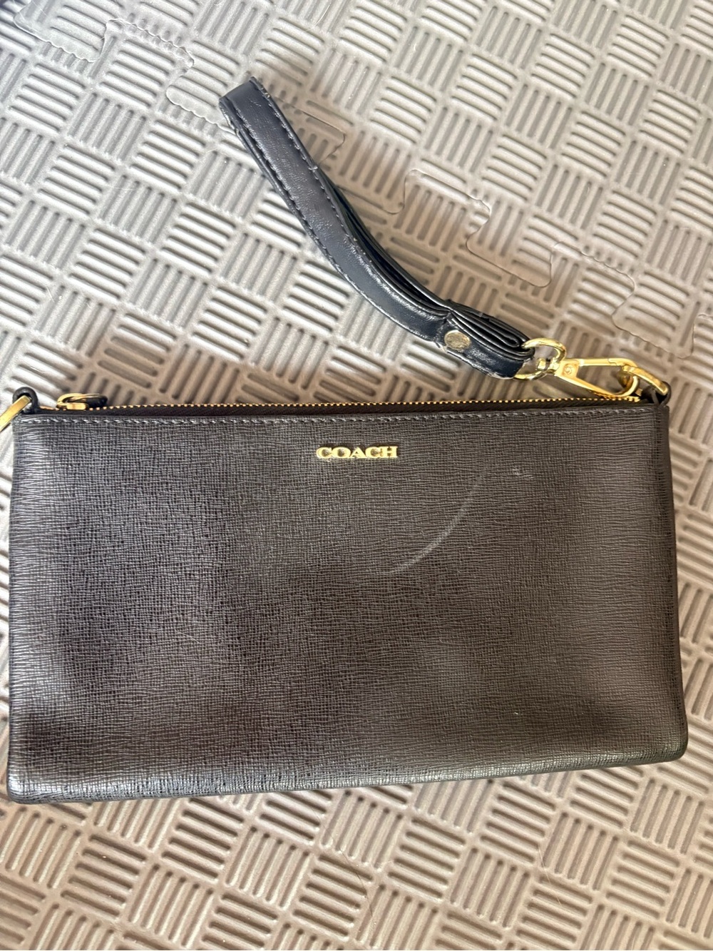 Authentic Coach Black Leather Wristlet with Gold Hardware